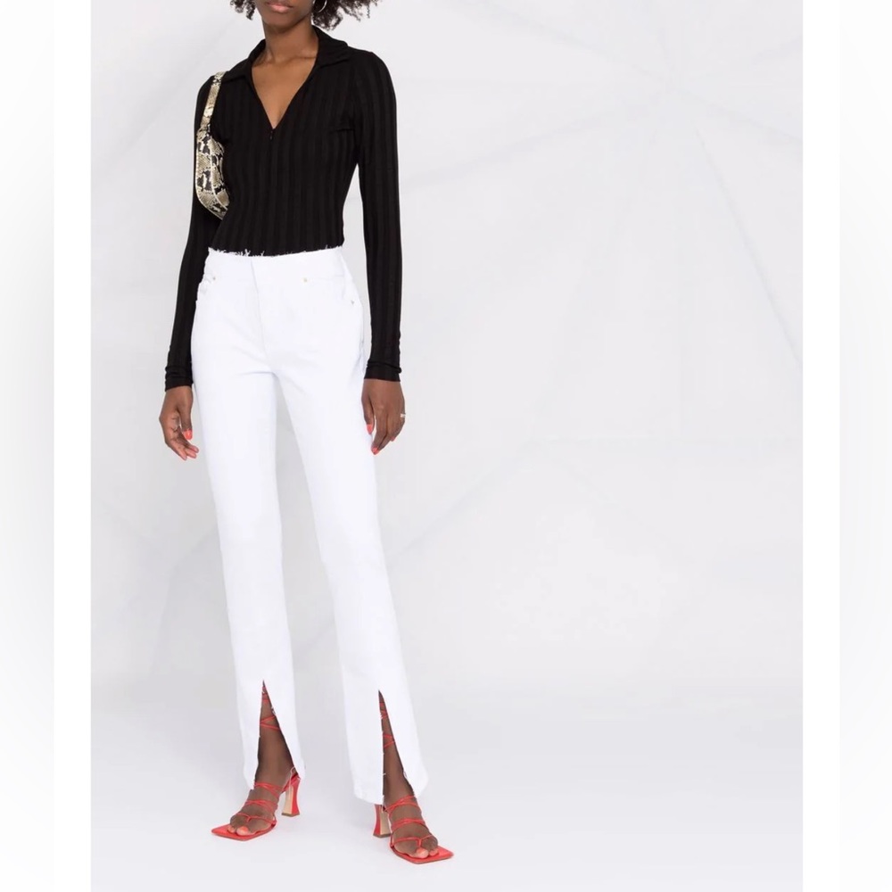 NWT Frame Denim Slit-Detail White Denim Flare Leg Jeans. Size 27